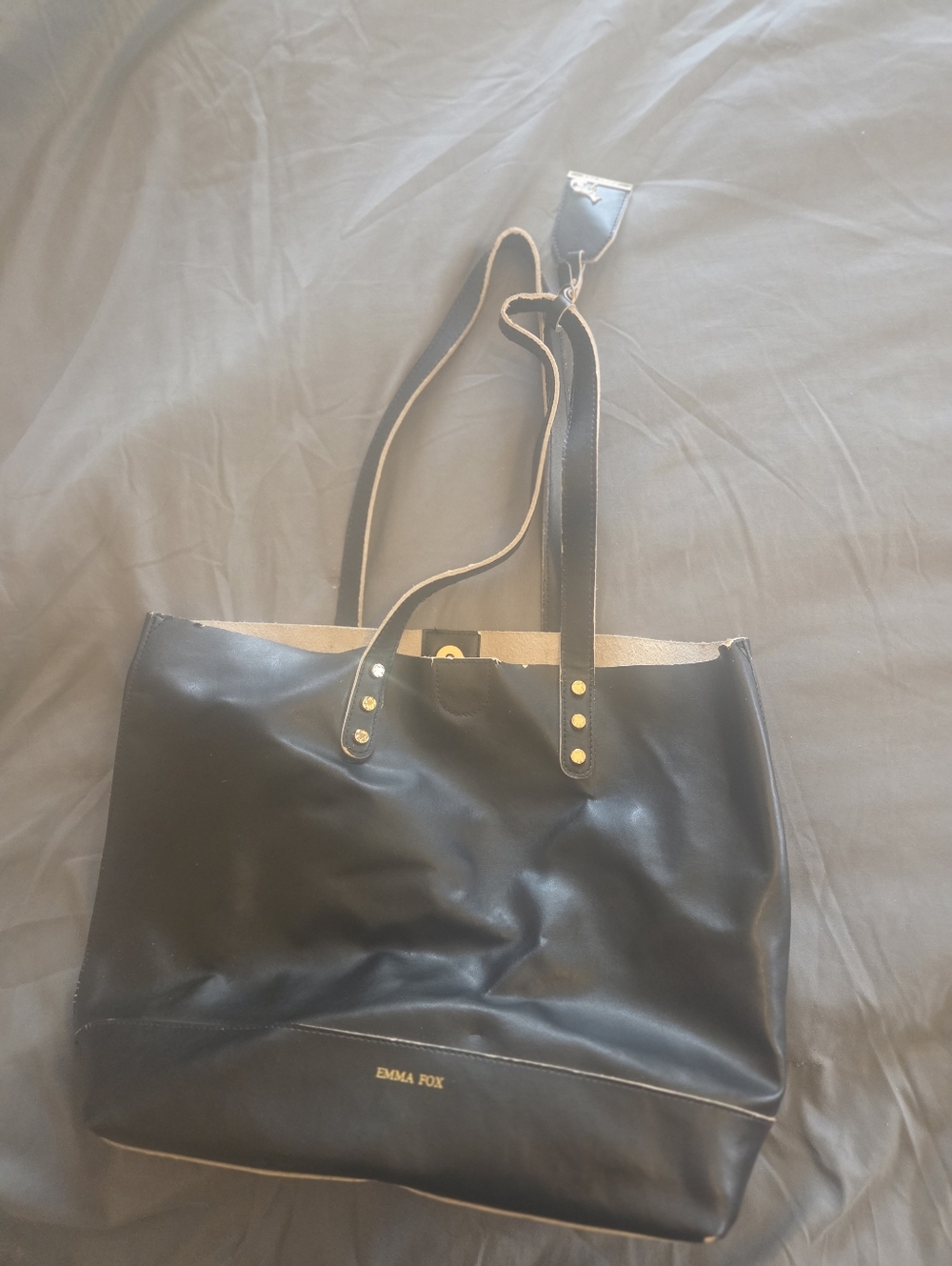 Emma Fox Wakefield Leather Black Unlined Bucket Tote